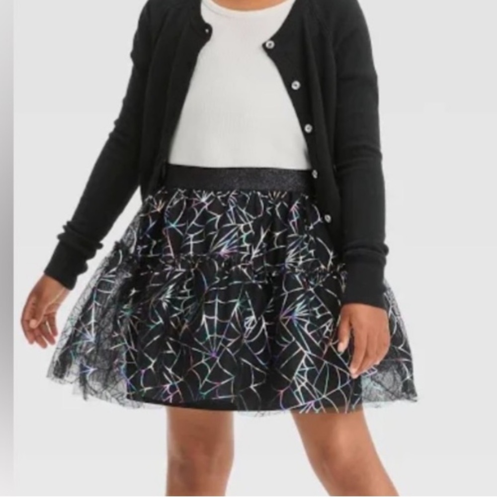 Cat & Jack Girls L 10/12 Halloween Iridescent Spiderweb Tutu Skirt